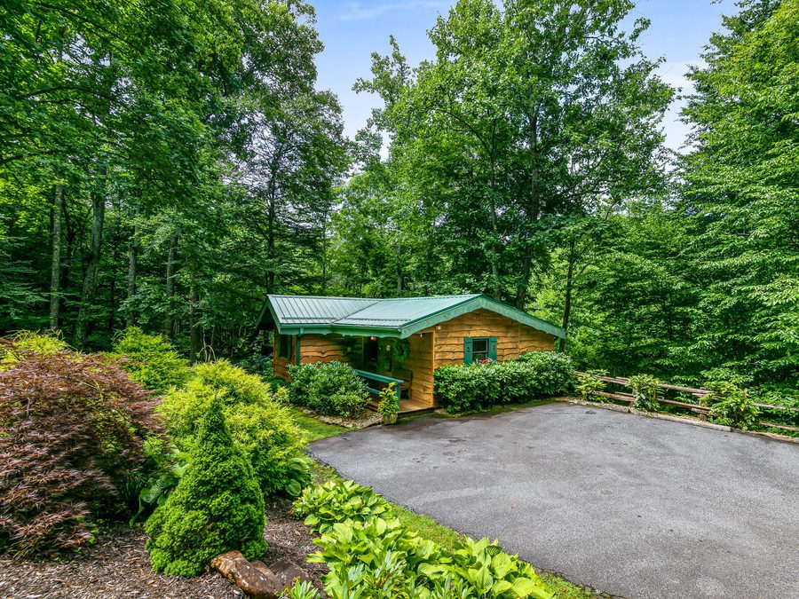 Cabin exterior at dusk